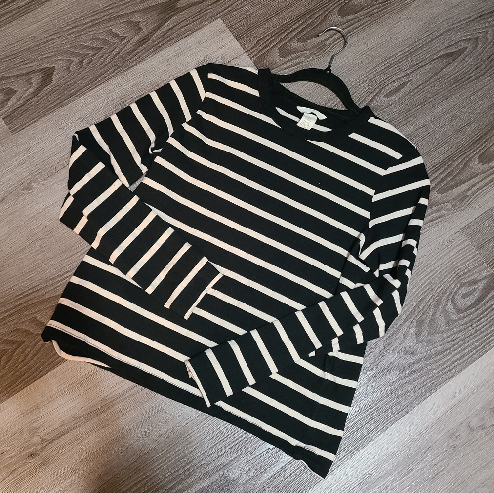H&M Black and White Striped Long Sleeve Shirt Size Small